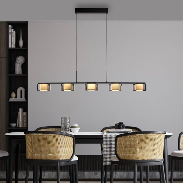 Paul Neuhaus LED závěsné svítidlo Rika, 119 cm, sklo, stmívatelné, stmívatelný, Černá, Obývací pokoj / jídelna, Sklo, Moderní