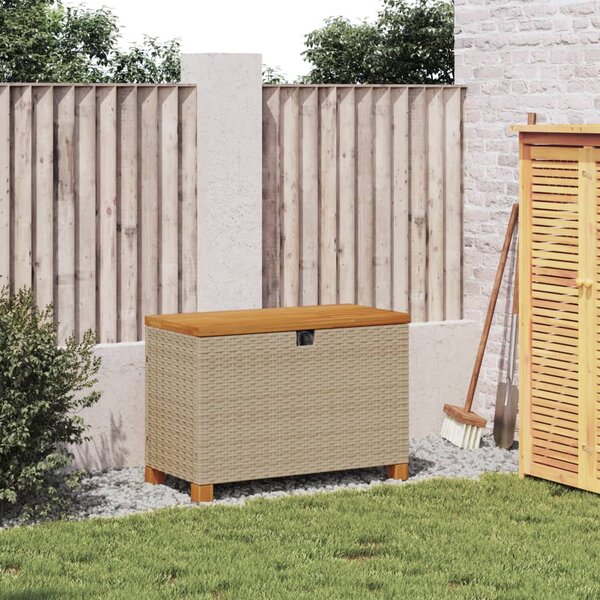 Zahradní úložný box béžový 80x40x48 cm polyratan akáciové dřevo