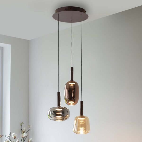 Paul Neuhaus Irides LED závěsná lampa, Ø 43 cm, barevná, sklo, stmívatelný, Vícebarevná, Obývací pokoj / jídelna, Sklo, Moderní