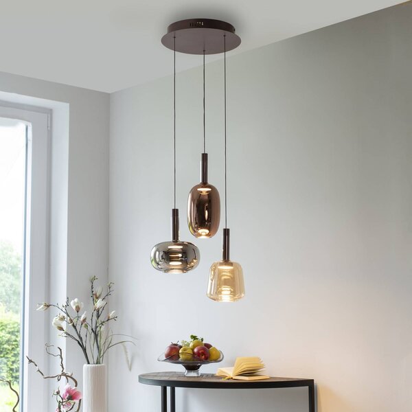 Paul Neuhaus Irides LED závěsná lampa, Ø 43 cm, barevná, sklo, stmívatelný, Vícebarevná, Obývací pokoj / jídelna, Sklo, Moderní
