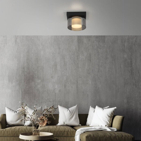 Paul Neuhaus LED stropní svítidlo Rika, Ø 15 cm, sklo, stmívatelné, stmívatelný, Černá, Obývací pokoj / jídelna, Sklo, Moderní