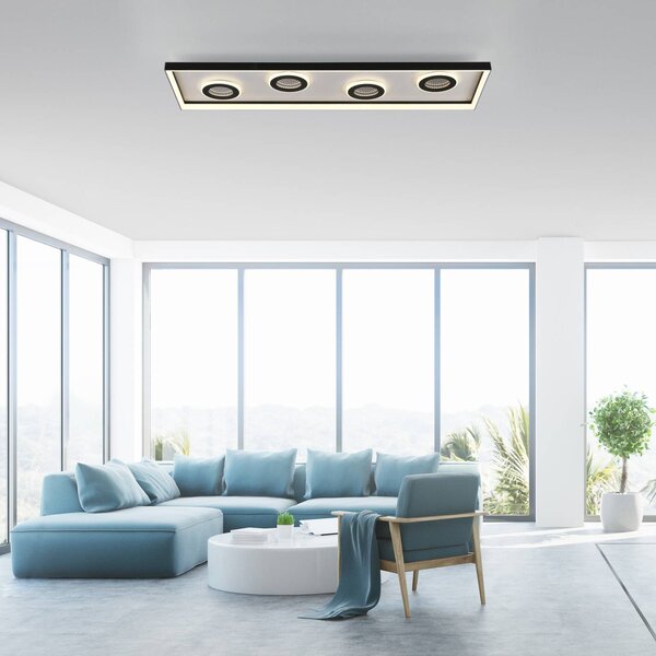 Paul Neuhaus LED stropní svítidlo Dune, 100 cm, černá, stm., stmívatelný, Černá, Obývací pokoj / jídelna, Hliník, Moderní, Stropní svítidlo