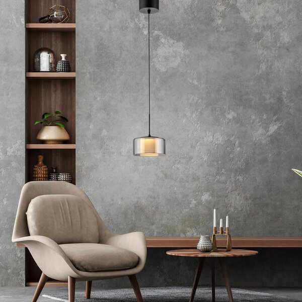Paul Neuhaus LED závěsné svítidlo Rika, Ø 15 cm, sklo, stmívatelné, stmívatelný, Černá, Obývací pokoj / jídelna, Sklo, Moderní