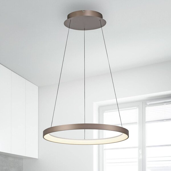 Paul Neuhaus LED závěsná lampa Hoop, hnědá, Ø 57 cm, stmívatelná, stmívatelný, Hnědá / rez, Obývací pokoj / jídelna, kov, Moderní