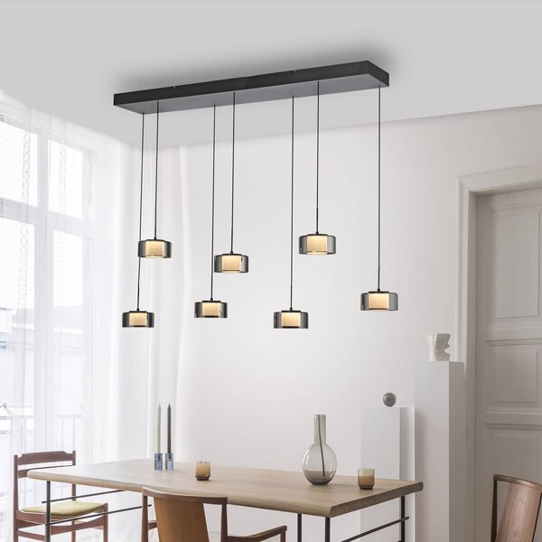 Paul Neuhaus LED závěsné svítidlo Rika, 135 cm, sklo, stmívatelné, stmívatelný, Černá, Obývací pokoj / jídelna, Sklo, Moderní