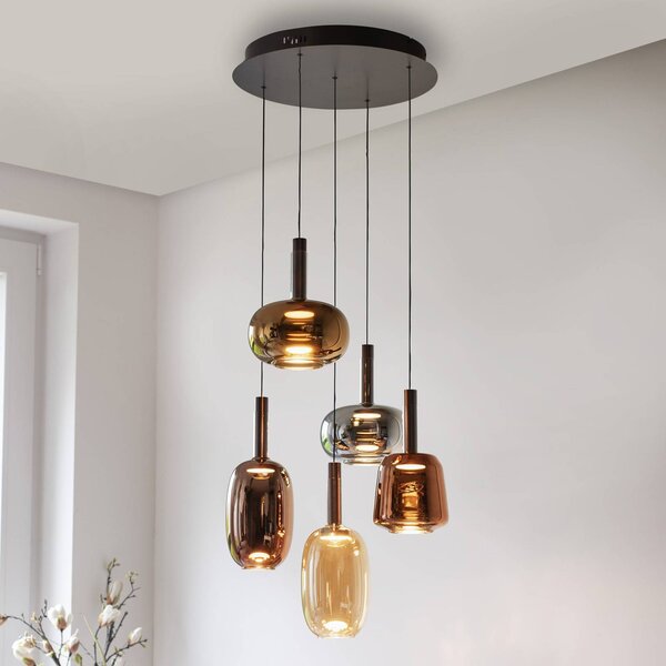 Paul Neuhaus LED závěsná lampa Irides, Ø 55 cm, barevná, sklo, stmívatelný, Vícebarevná, Obývací pokoj / jídelna, Sklo, Moderní