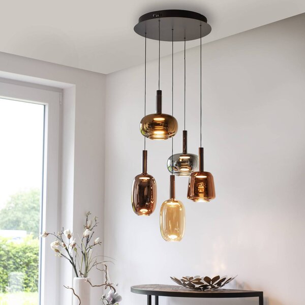 Paul Neuhaus LED závěsná lampa Irides, Ø 55 cm, barevná, sklo, stmívatelný, Vícebarevná, Obývací pokoj / jídelna, Sklo, Moderní
