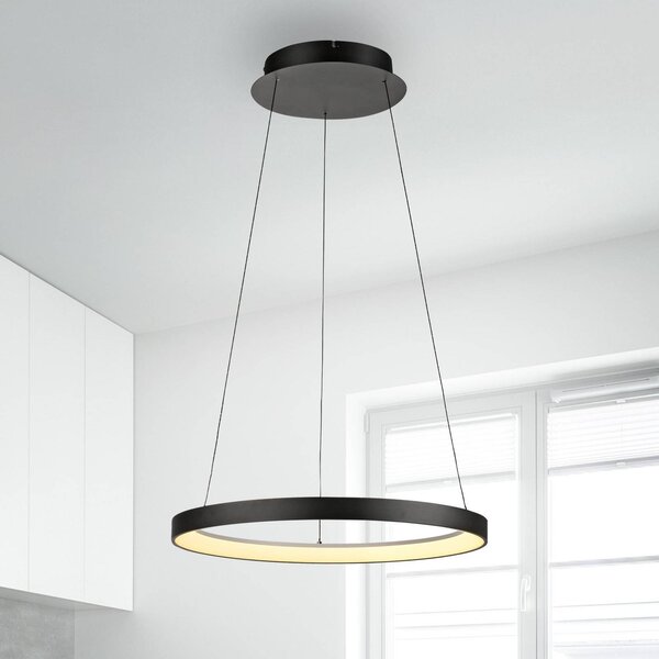 Paul Neuhaus LED závěsné svítidlo Hoop, černé, Ø 57 cm, stmívatelné, stmívatelný, Černá, Obývací pokoj / jídelna, kov, Moderní