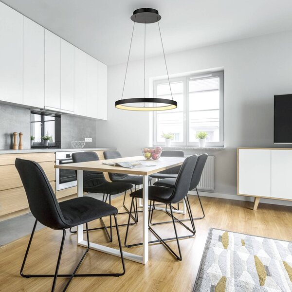 Paul Neuhaus LED závěsné svítidlo Hoop, černé, Ø 57 cm, stmívatelné, stmívatelný, Černá, Obývací pokoj / jídelna, kov, Moderní