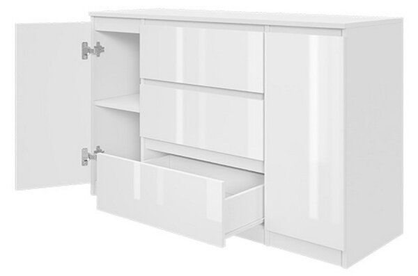 Komoda 2D3S - bílý lesk