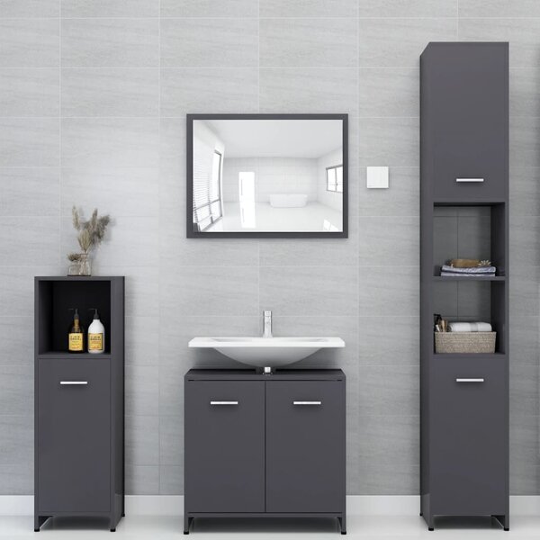 4dílný set koupelnového nábytku - dřevotříska | šedý s vysokým leskem
