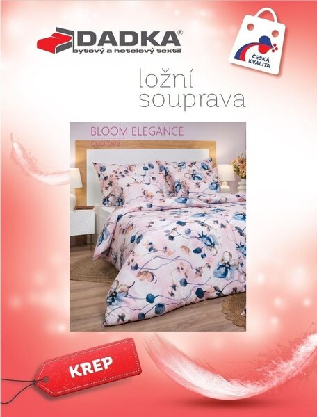 Krepové povlečení Bloom elegance pudrové 200x200, 2x 70x90 cm