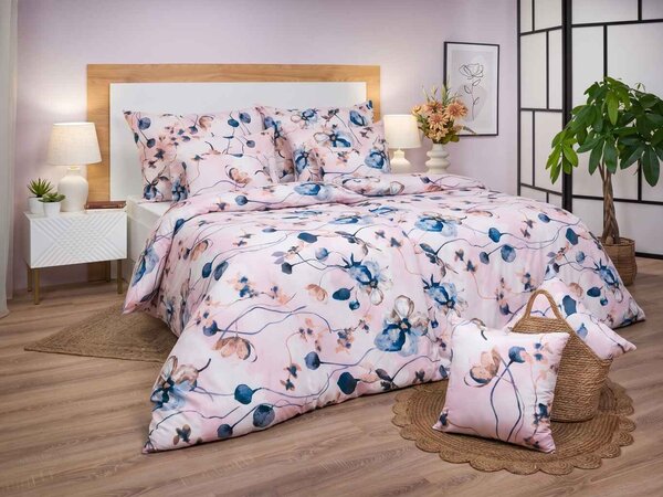 Krepové povlečení Bloom elegance pudrové 200x200, 2x 70x90 cm