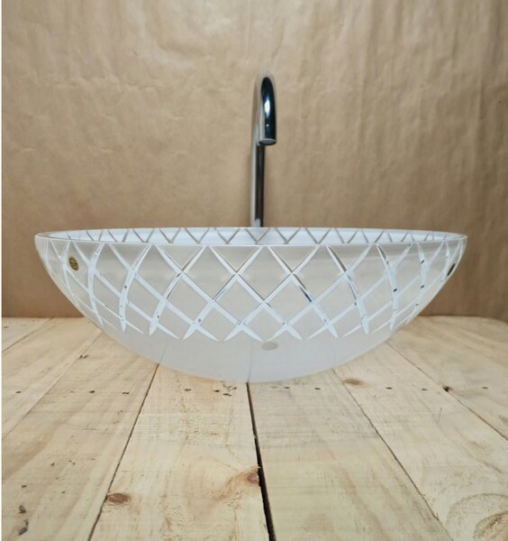 Light for home - Luxusní kulaté skleněné umyvadlo z bílého křišťálu, ručně vyráběné v Itálii U 042, Bílá