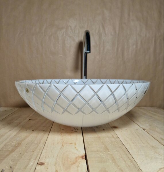 Light for home - Luxusní kulaté skleněné umyvadlo z bílého křišťálu, ručně vyráběné v Itálii U 042, Bílá