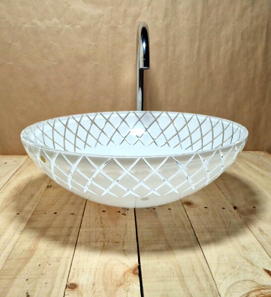 Light for home - Luxusní kulaté skleněné umyvadlo z bílého křišťálu, ručně vyráběné v Itálii U 042, Bílá