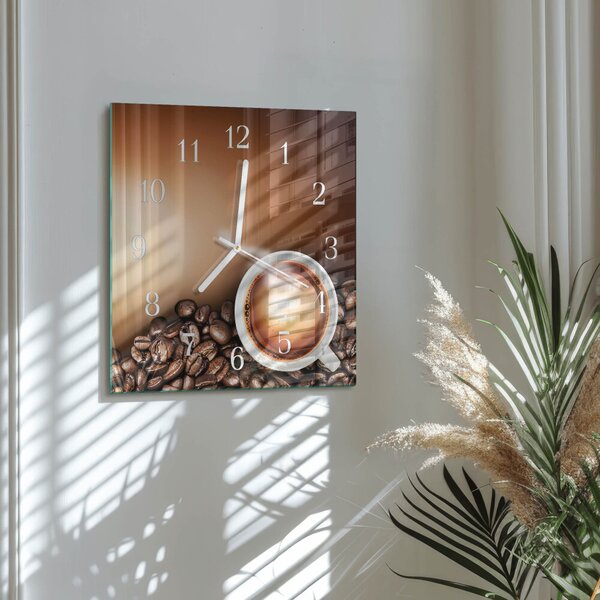 Skleněné hodiny Káva zskb-30x30-00090609