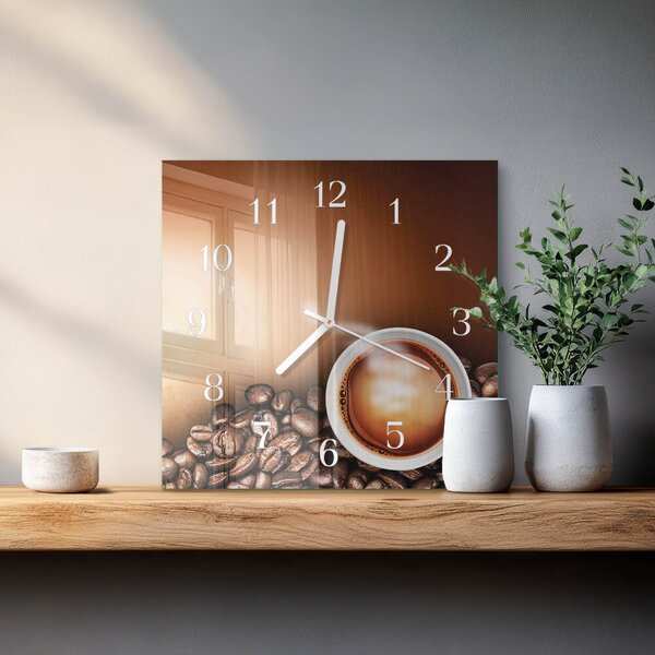Skleněné hodiny Káva zskb-30x30-00090609
