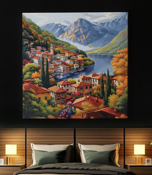 Obraz na plátně - Vesnička u Lago di Iro FeelHappy.cz Velikost obrazu (šířka x výška): 40 x 40 cm