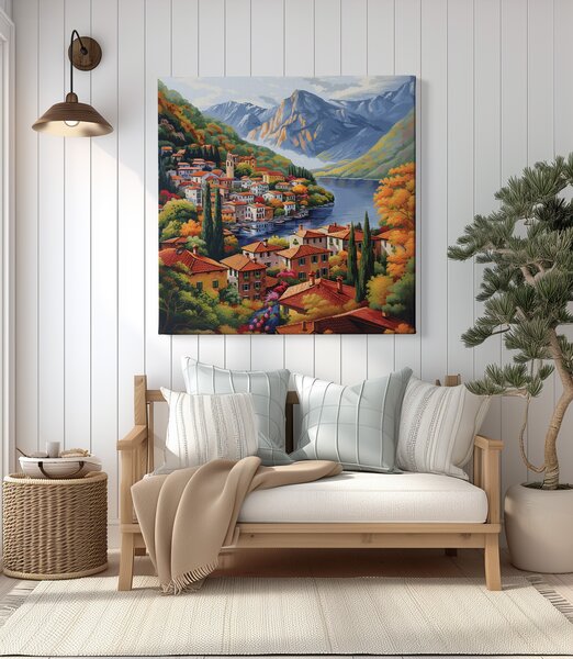 Obraz na plátně - Vesnička u Lago di Iro FeelHappy.cz Velikost obrazu (šířka x výška): 40 x 40 cm