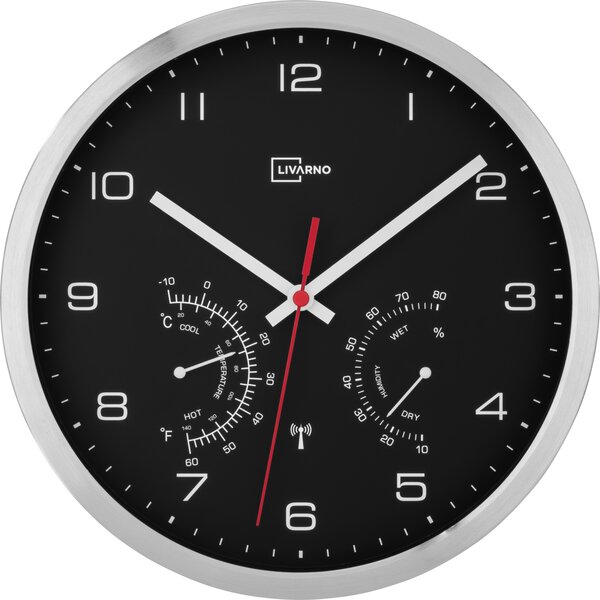 Livarno® Nástěnné hodiny s ukazatelem teploty a vlhkosti vzduchu (černá) (100411867002)