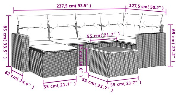 7dílná zahradní sedací souprava s poduškami béžová polyratan 3224224