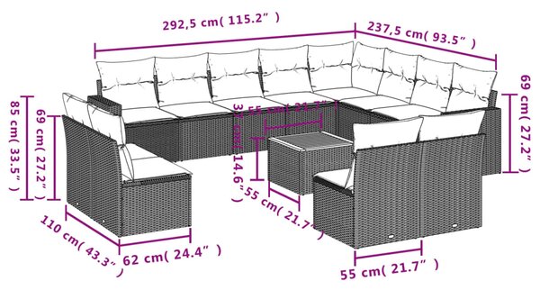 13dílná zahradní sedací souprava s poduškami béžová polyratan 3224372