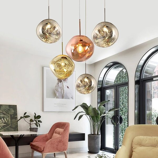 Toolight Skleněná závěsná stropní lampa zlatá APP331-1CP