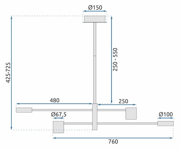 Toolight Moderní čtyřramenné stropní svítidlo APP596-4C +REMOTE
