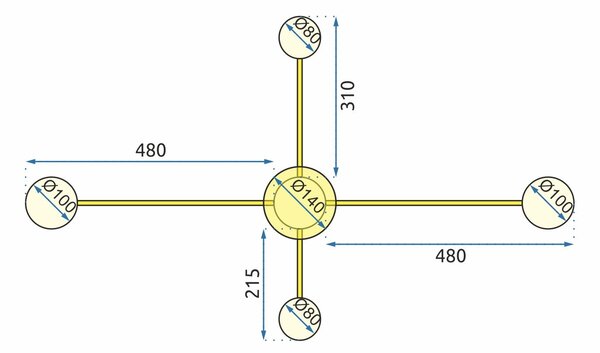 Toolight - LED stropní svítidlo 4-ramenné + dálkové ovládání APP520-4C, zlatá, OSW-08461