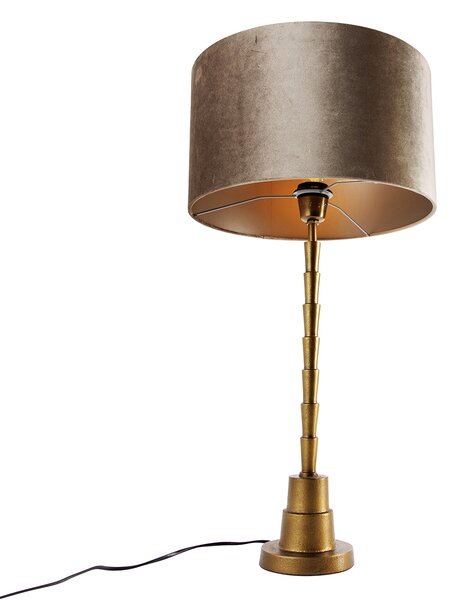Stolní lampa bronzová se sametovým stínidlem taupe 35 cm - Pisos