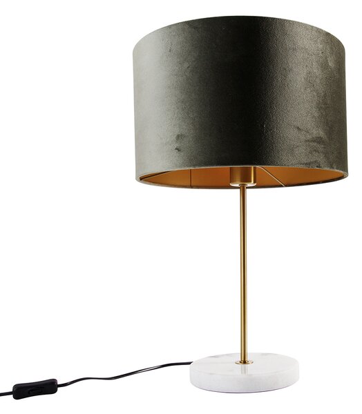 Stolní lampa mosazná se sametovým stínidlem zelená 35cm - Kaso