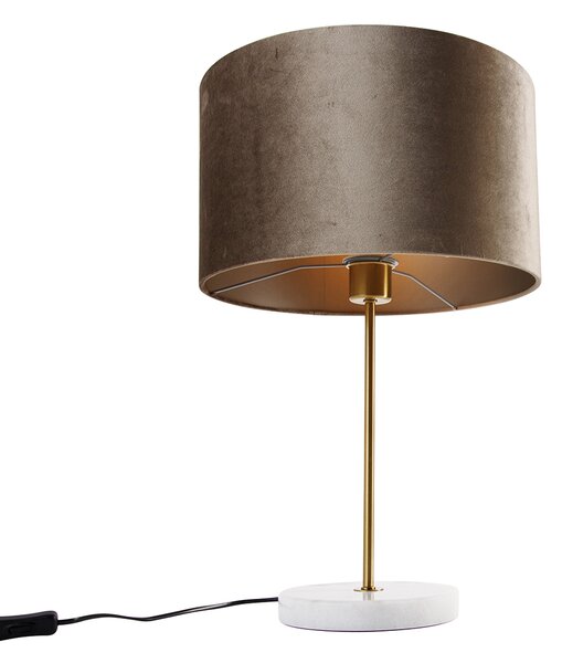 Stolní lampa mosazná se sametovým stínidlem taupe 35cm - Kaso