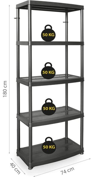 Plastový regál 180x74x40 cm 5 polic DRABEST RP50