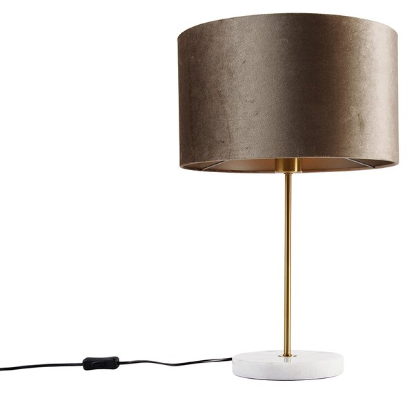 Stolní lampa mosazná se sametovým stínidlem taupe 35cm - Kaso