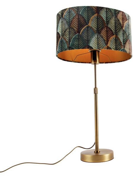 Stolní lampa bronzová s oválným sametovým stínidlem s motivem listů 35 cm - Parte