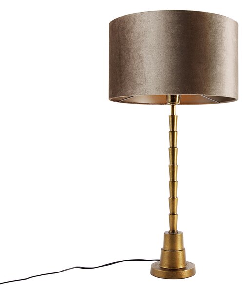 Stolní lampa bronzová se sametovým stínidlem taupe 35 cm - Pisos