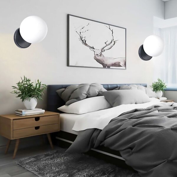 Toolight Nástěnné svítidlo Skleněné kulové nástěnné svítidlo APP949-1W Black