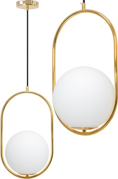 Toolight - Skleněná závěsná lampa E27 60W APP473-1CP, bílá-zlatá, OSW-00605