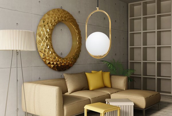 Toolight - Skleněná závěsná lampa E27 60W APP473-1CP, bílá-zlatá, OSW-00605