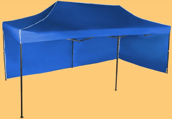Nůžkový stan 3x6m ocelový, Modrá, 2 boční plachty