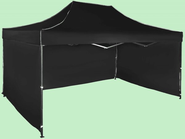 Nůžkový stan 3x4,5m ocelový, Černá, 3 boční plachty