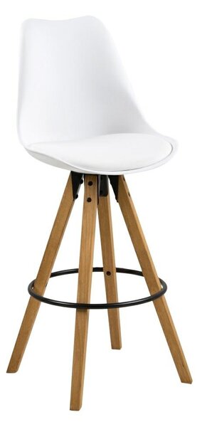 Barová židle Dima bílá, ekokůže - nohy dub