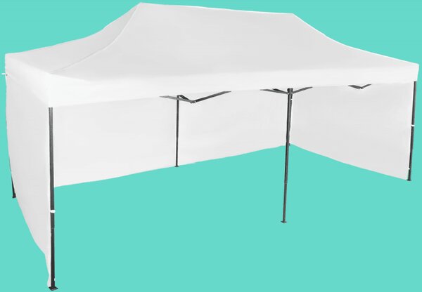 Nůžkový stan 3x6m ocelový, Bílá, 3 boční plachty