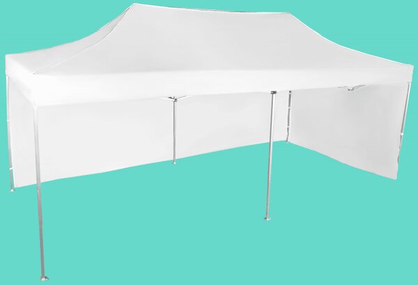 Nůžkový stan 3x6m hliníkový, Bílá, 2 boční plachty