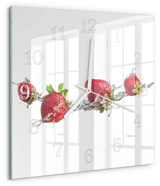 Skleněné hodiny Jahody ve vodě zskb-30x30-00059522