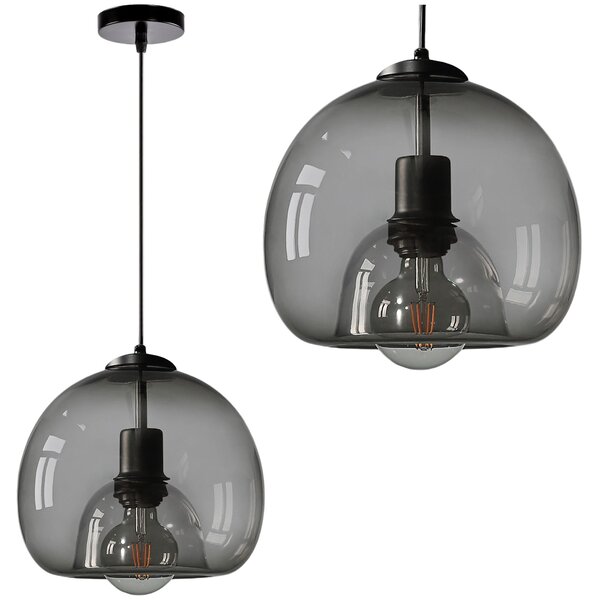 Toolight - závěsná skleněná svítilna s kouřového skla E27 60W APP1027-1CP, černá, OSW-01154