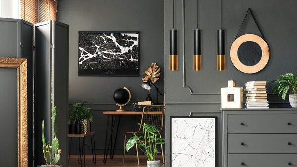 Toolight Kovová závěsná stropní lampa černé zlato APP469-1CP