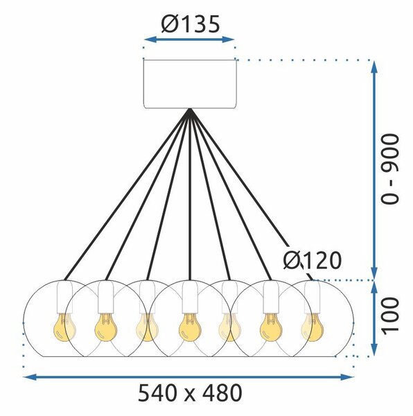 Toolight - Závěsné svítidlo skleněné koule 13xG4 25W, APP561-13CP, chromová, OSW-08237