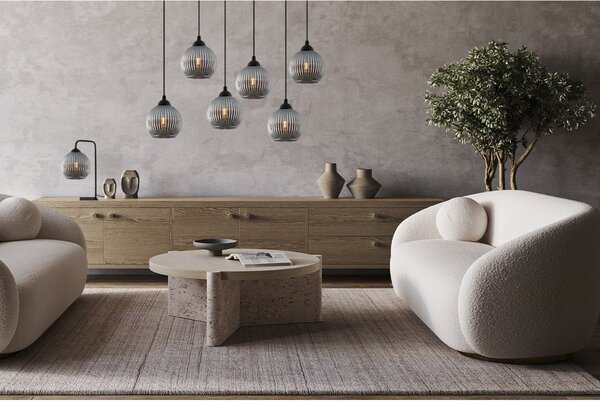 Stolní lampa Riffle Round, 1x grafitové skleněné stínítko